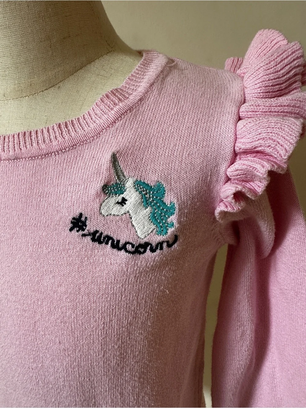 Gymboree Pink Ruffle Shoulder Unicorn Sweatershirt